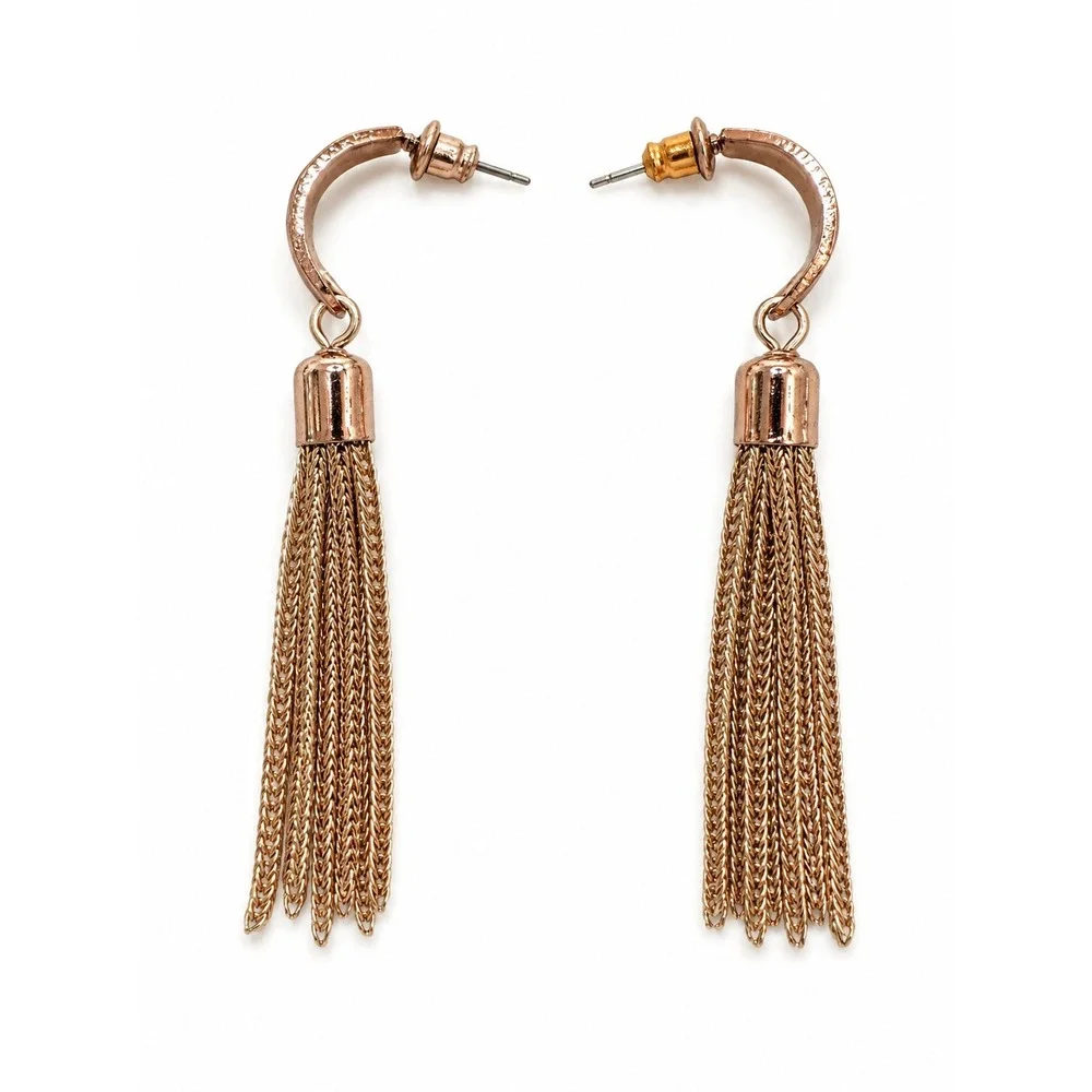 New Gold Tone Chain Tassel Hoop Drop Earrings Long Fringe Statement Jewelry